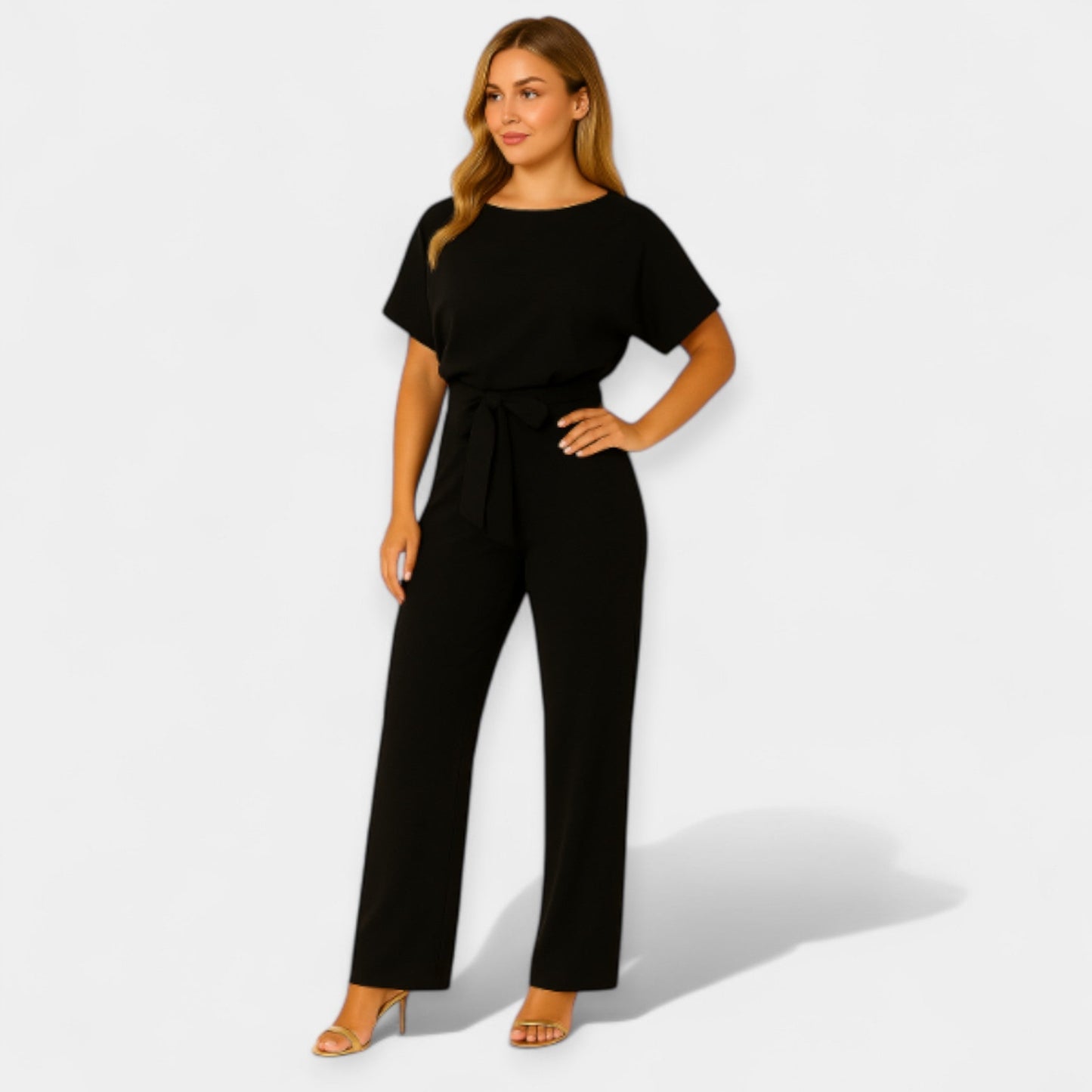 Michelle Women’s Jumpsuit – Lightweight Fabric with Adjustable Tie Belt