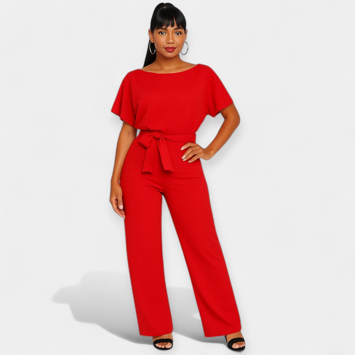 Michelle Women’s Jumpsuit – Lightweight Fabric with Adjustable Tie Belt