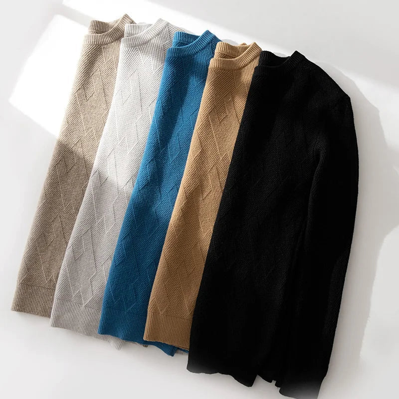 Chase Textured Knit Men’s Pullover – Wool Blend Crew Neck with Geometric Pattern