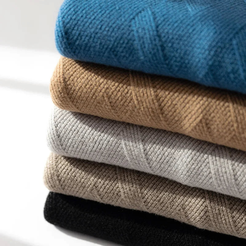 Chase Textured Knit Men’s Pullover – Wool Blend Crew Neck with Geometric Pattern