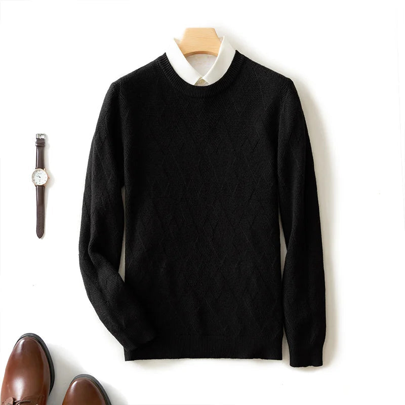 Chase Textured Knit Men’s Pullover – Wool Blend Crew Neck with Geometric Pattern