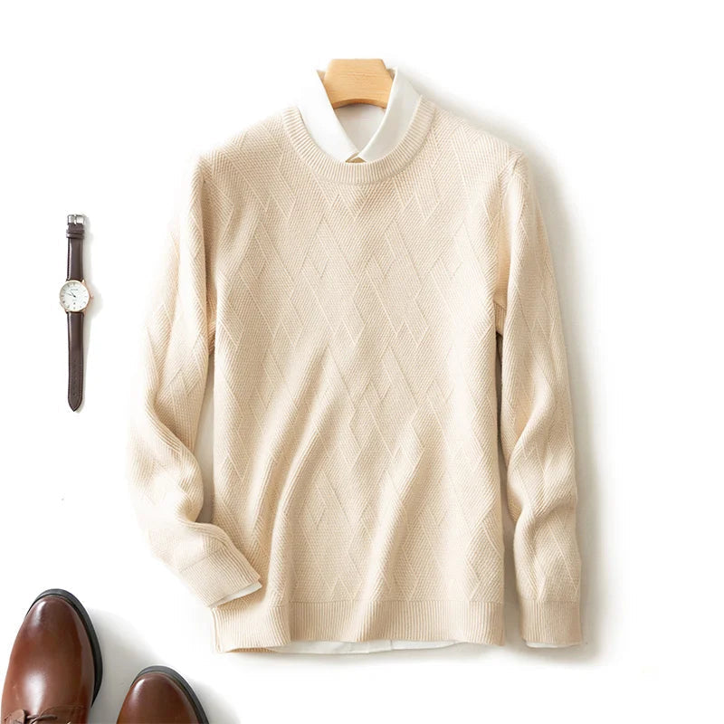 Chase Textured Knit Men’s Pullover – Wool Blend Crew Neck with Geometric Pattern