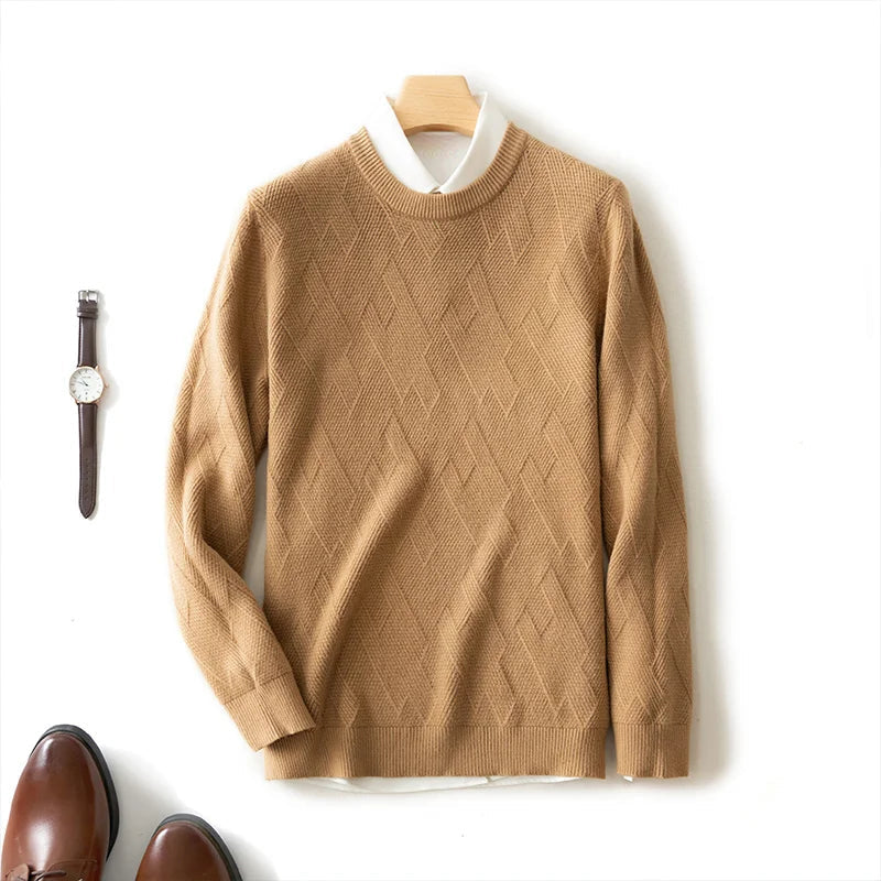 Chase Textured Knit Men’s Pullover – Wool Blend Crew Neck with Geometric Pattern