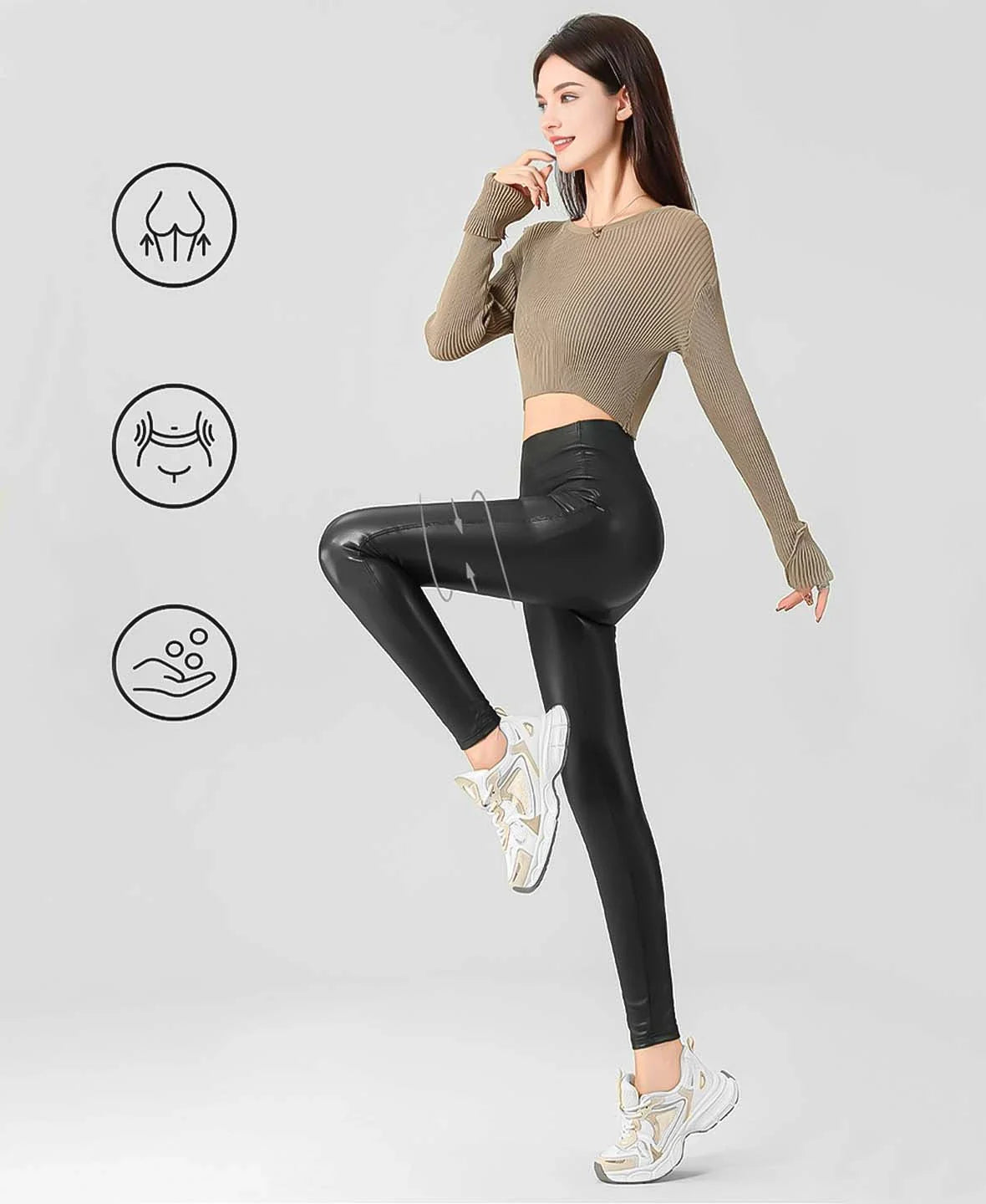 Mila Women’s Faux Leather Leggings – Fleece-Lined High Waist for Winter Comfort