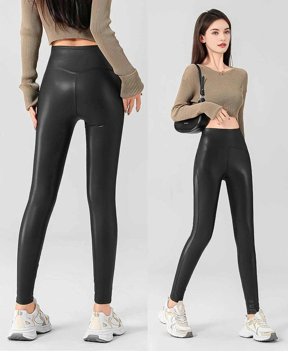 Mila Women’s Faux Leather Leggings – Fleece-Lined High Waist for Winter Comfort