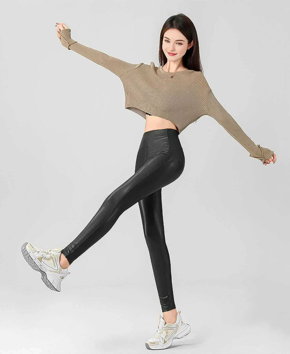 Mila Women’s Faux Leather Leggings – Fleece-Lined High Waist for Winter Comfort