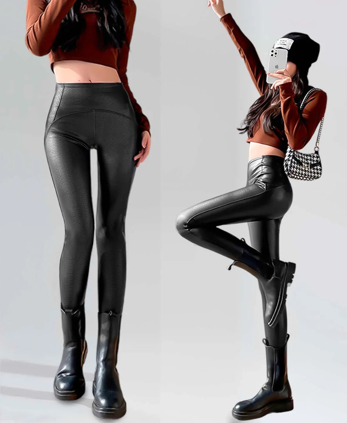 Mila Women’s Faux Leather Leggings – Fleece-Lined High Waist for Winter Comfort