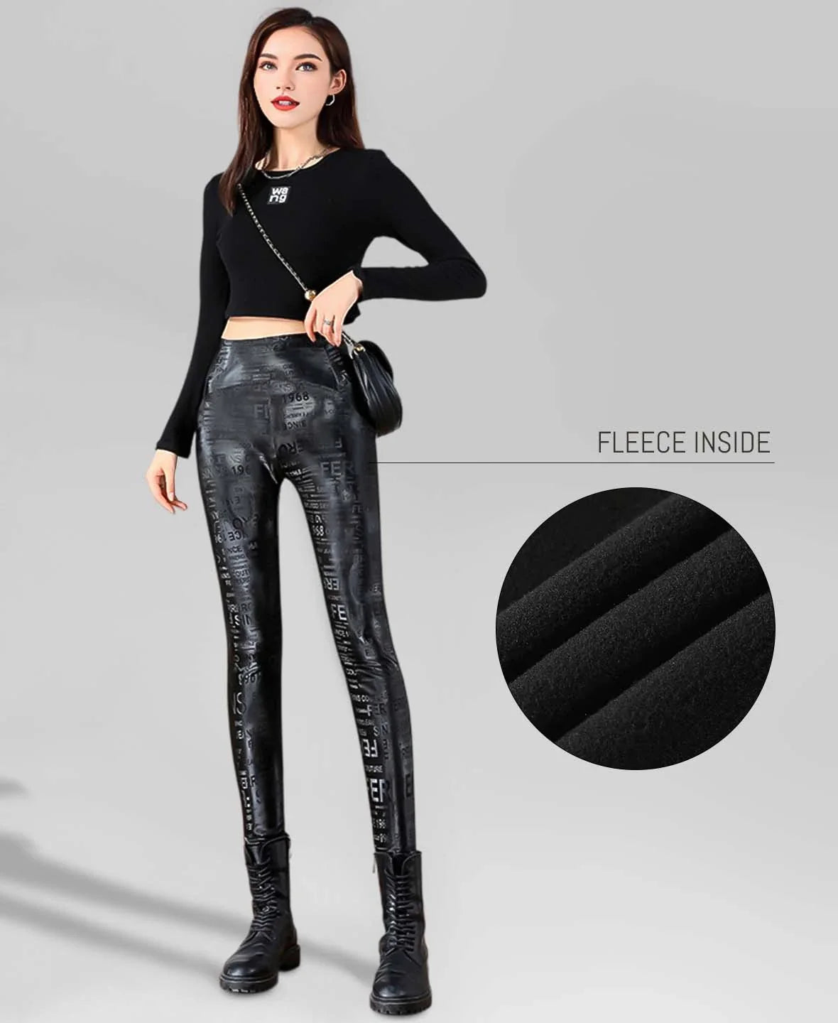 Mila Women’s Faux Leather Leggings – Fleece-Lined High Waist for Winter Comfort