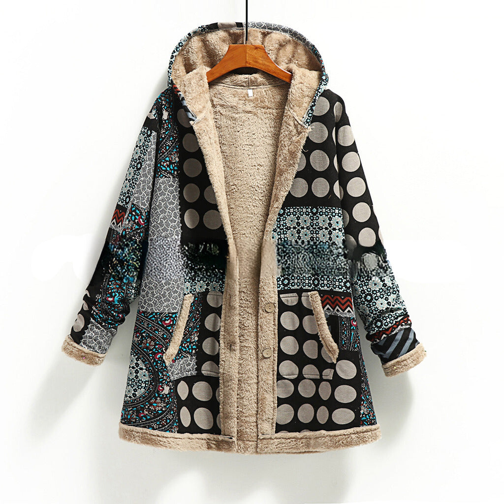 Gianna Wool Blend Patchwork Jacket – Relaxed Fit Women’s Winter Coat with Hood