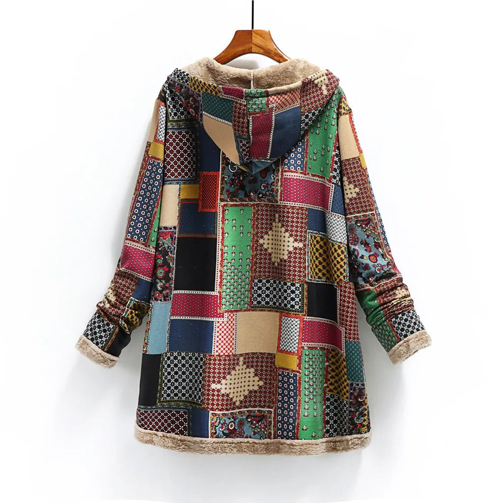 Gianna Wool Blend Patchwork Jacket – Relaxed Fit Women’s Winter Coat with Hood