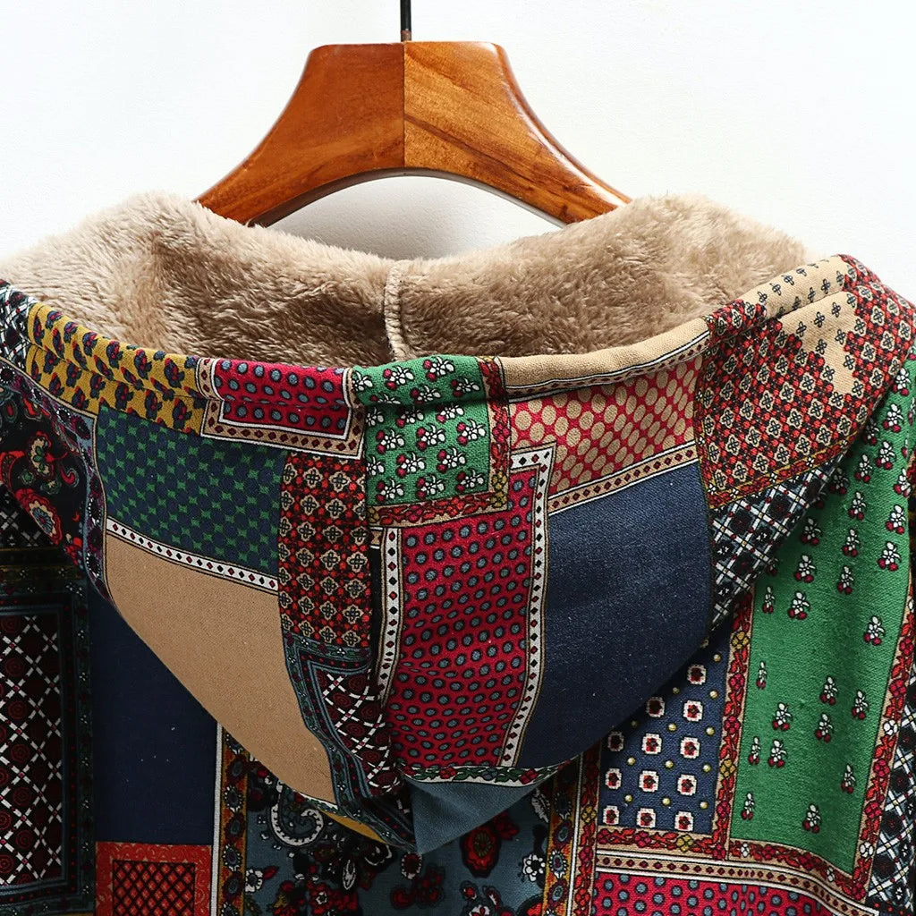 Gianna Wool Blend Patchwork Jacket – Relaxed Fit Women’s Winter Coat with Hood