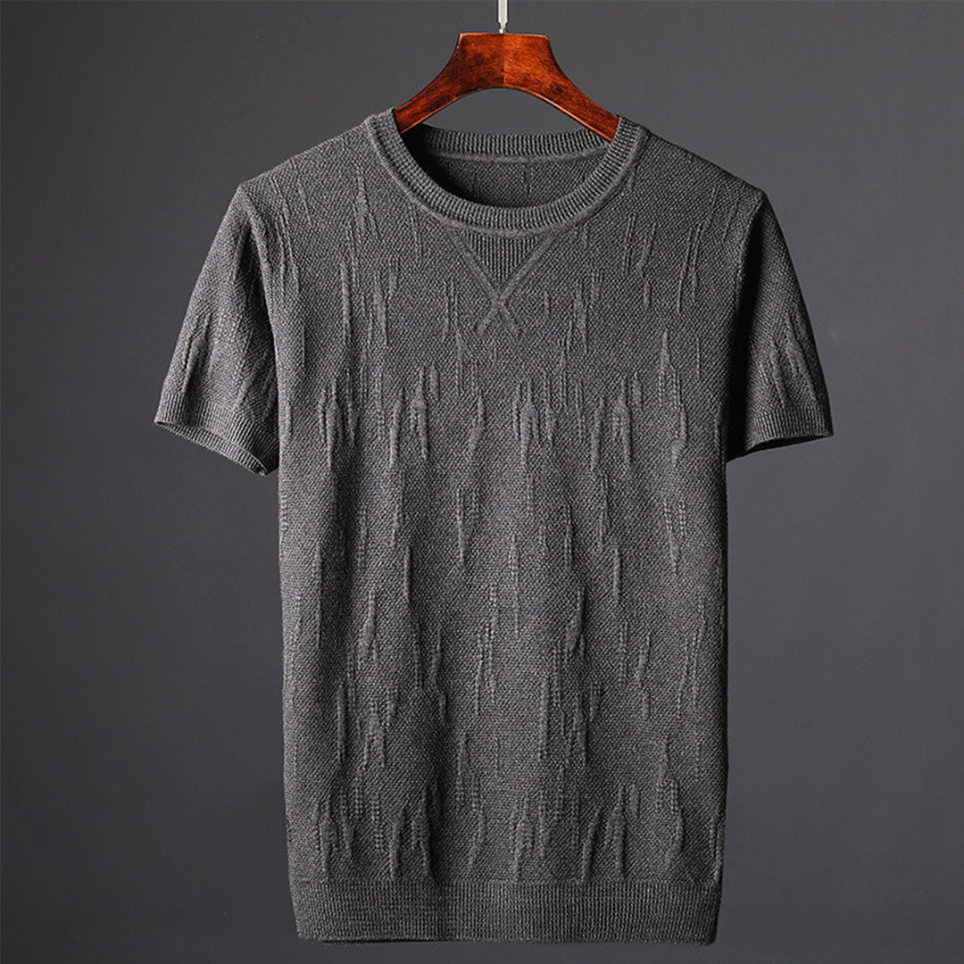 Nathaniel Men’s Textured Knit T-Shirt – Mercerised Cotton with Ribbed Crewneck