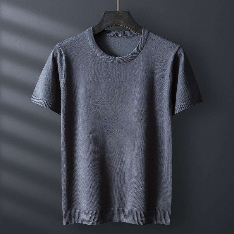 Gabriel Men’s Knit T-Shirt – Mercerised Cotton Blend with Ribbed Crewneck