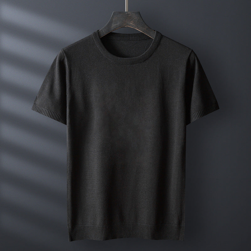 Gabriel Men’s Knit T-Shirt – Mercerised Cotton Blend with Ribbed Crewneck