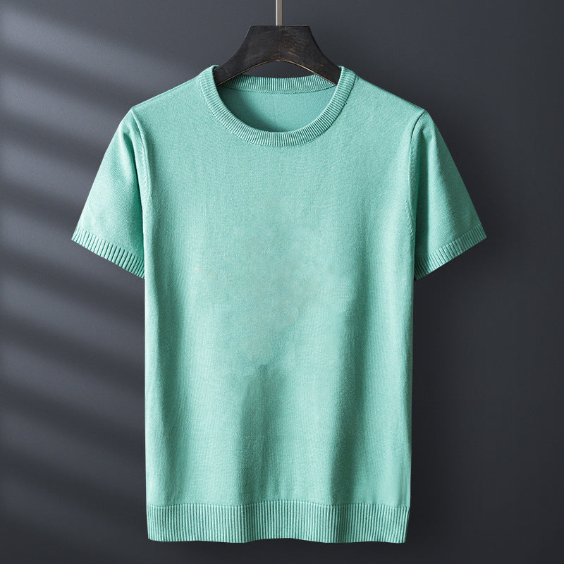 Gabriel Men’s Knit T-Shirt – Mercerised Cotton Blend with Ribbed Crewneck