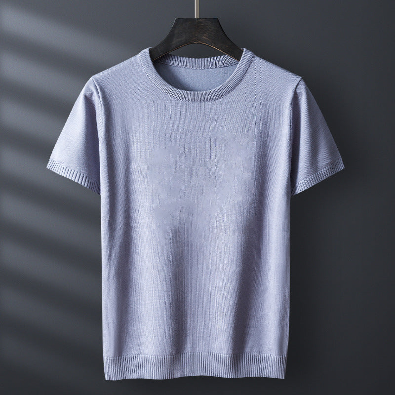 Gabriel Men’s Knit T-Shirt – Mercerised Cotton Blend with Ribbed Crewneck