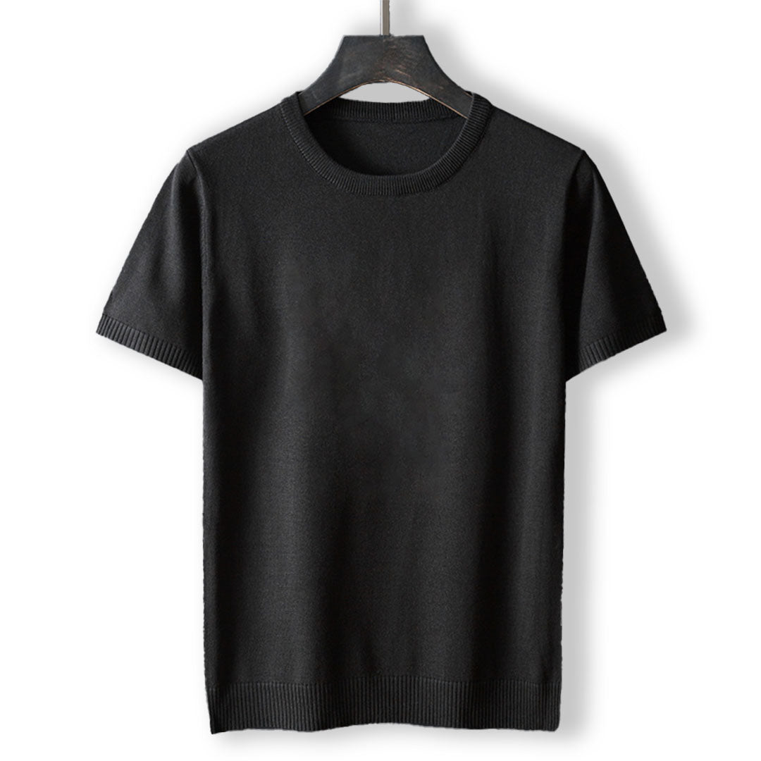Gabriel Men’s Knit T-Shirt – Mercerised Cotton Blend with Ribbed Crewneck