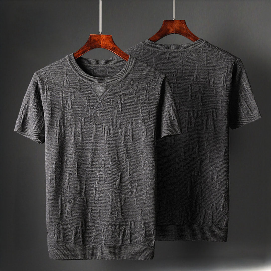 Nathaniel Men’s Textured Knit T-Shirt – Mercerised Cotton with Ribbed Crewneck