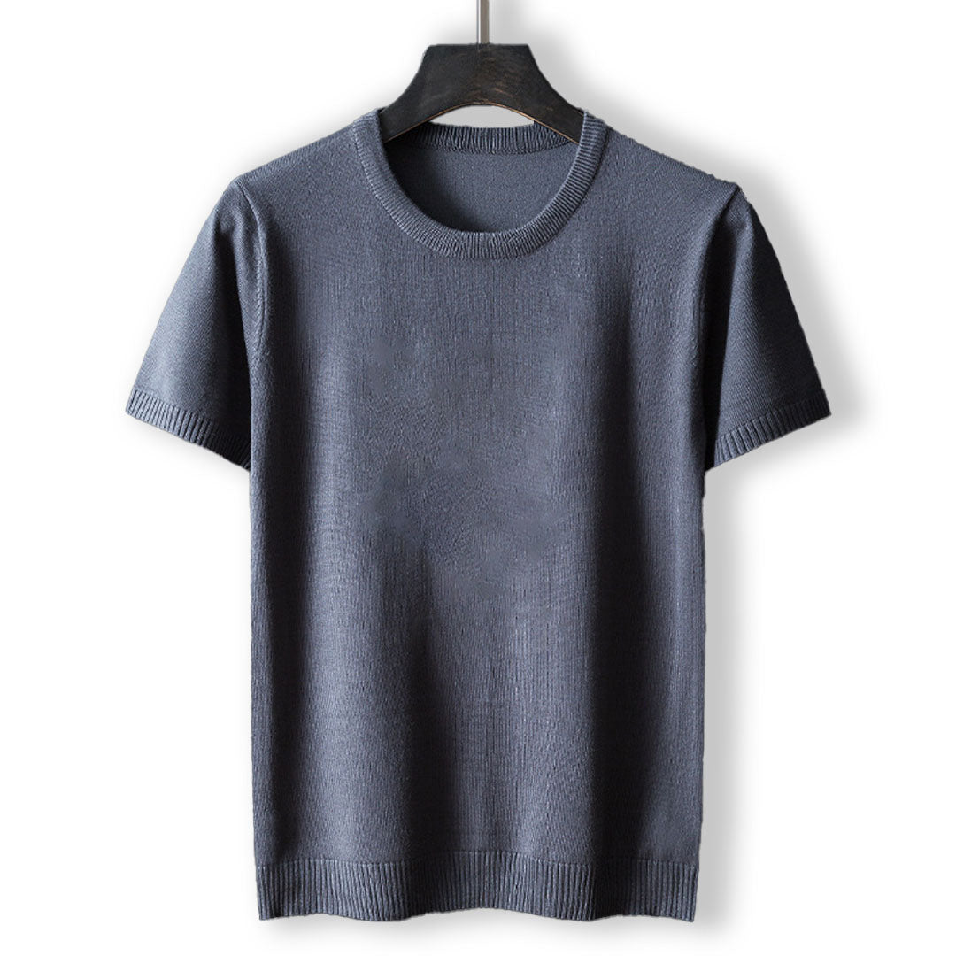 Gabriel Men’s Knit T-Shirt – Mercerised Cotton Blend with Ribbed Crewneck