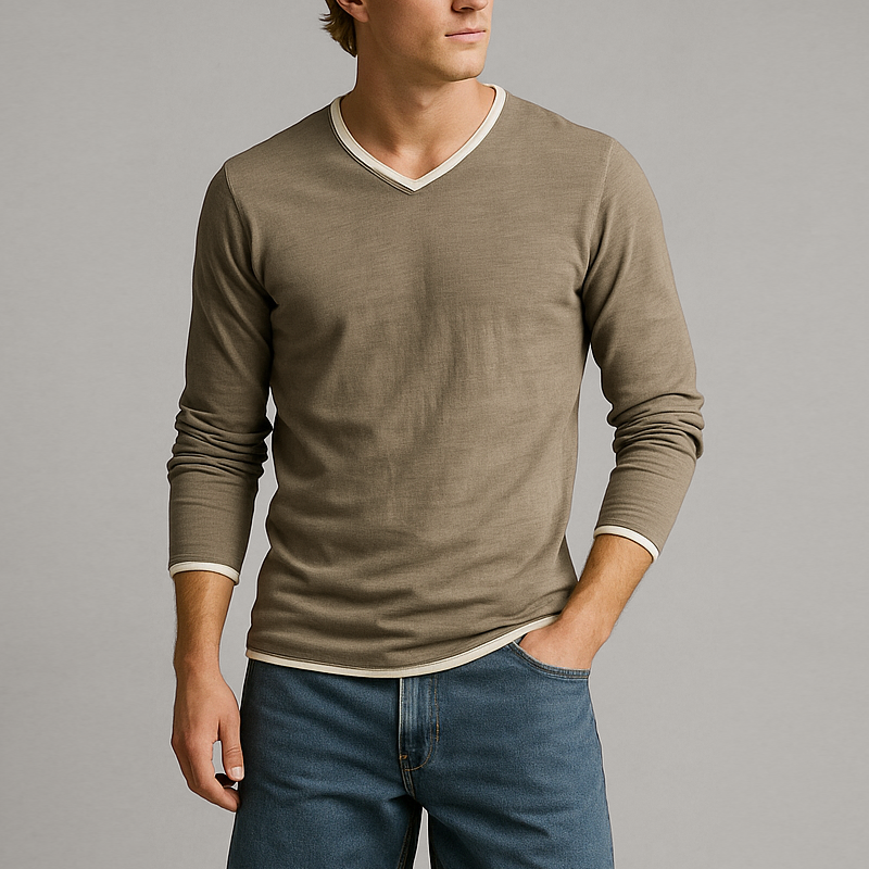 Randy Men’s Cotton Long Sleeve Shirt – Minimalist Vintage Fit with Contrast Trim