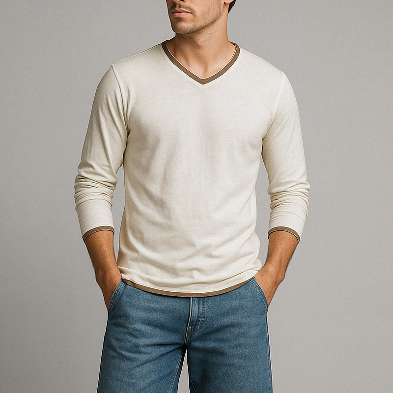 Randy Men’s Cotton Long Sleeve Shirt – Minimalist Vintage Fit with Contrast Trim