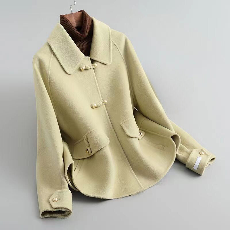 Elise Pearl Button Trench Coat – Soft Cotton Blend Women’s Coat with Distinctive Collar