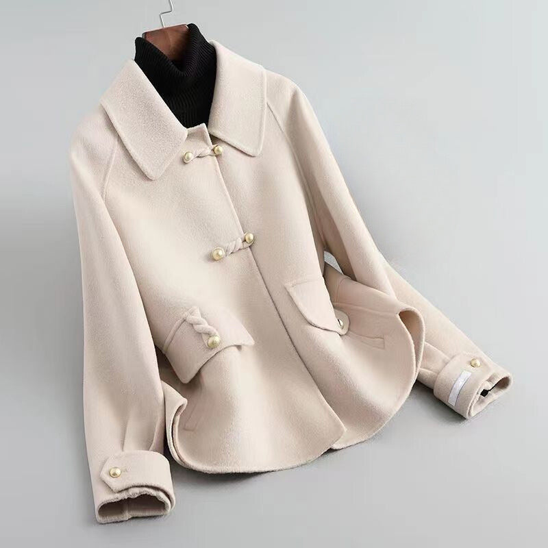 Elise Pearl Button Trench Coat – Soft Cotton Blend Women’s Coat with Distinctive Collar