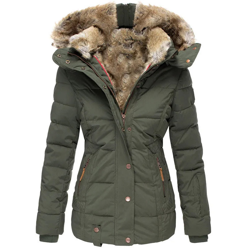 Elise Women’s Quilted Winter Coat – Faux Fur Hood with Insulated Warmth for Cold Days
