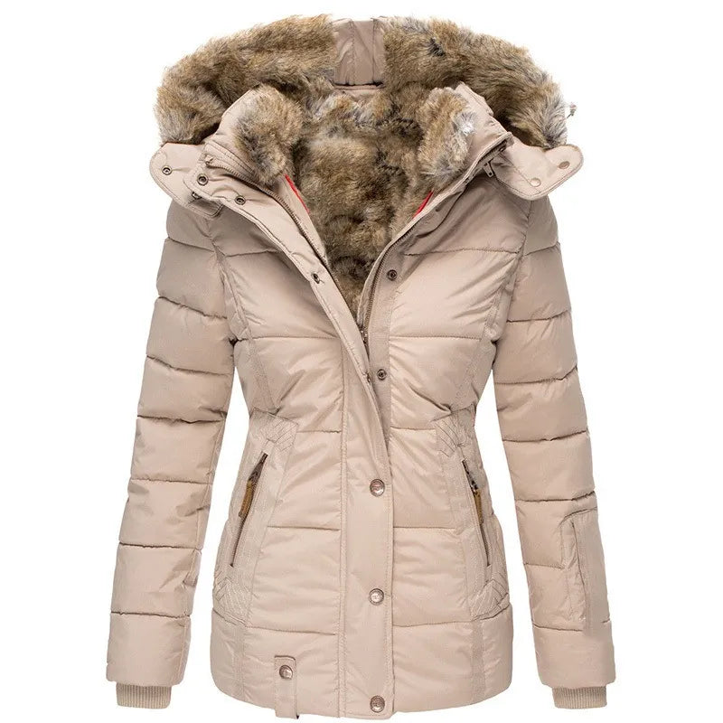 Elise Women’s Quilted Winter Coat – Faux Fur Hood with Insulated Warmth for Cold Days