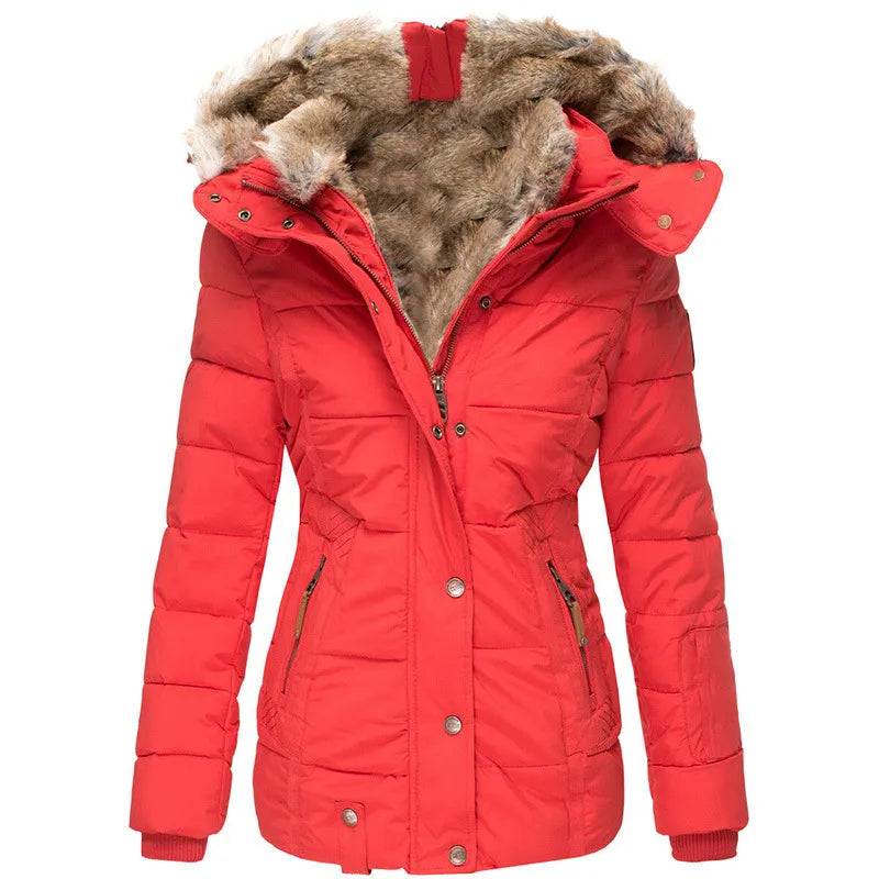 Elise Women’s Quilted Winter Coat – Faux Fur Hood with Insulated Warmth for Cold Days