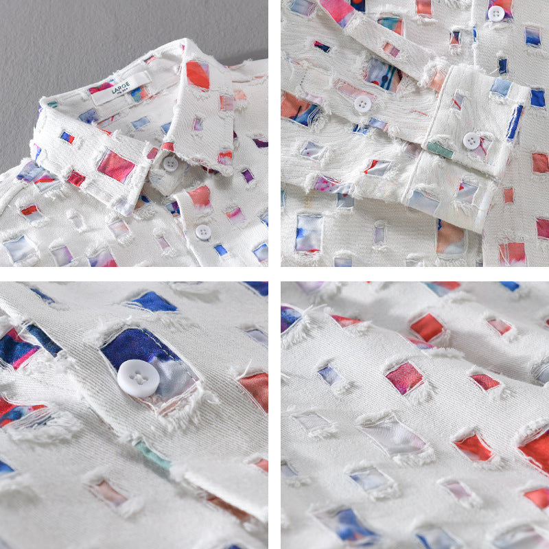 Macky Men’s Collared Shirt – Cotton Blend with Mosaic Pattern