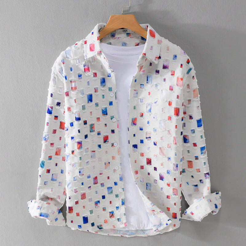 Macky Men’s Collared Shirt – Cotton Blend with Mosaic Pattern