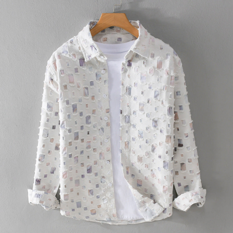 Macky Men’s Collared Shirt – Cotton Blend with Mosaic Pattern
