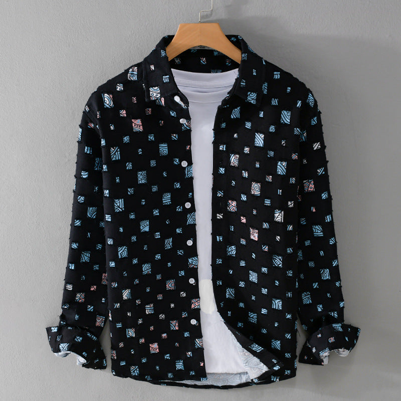 Macky Men’s Collared Shirt – Cotton Blend with Mosaic Pattern