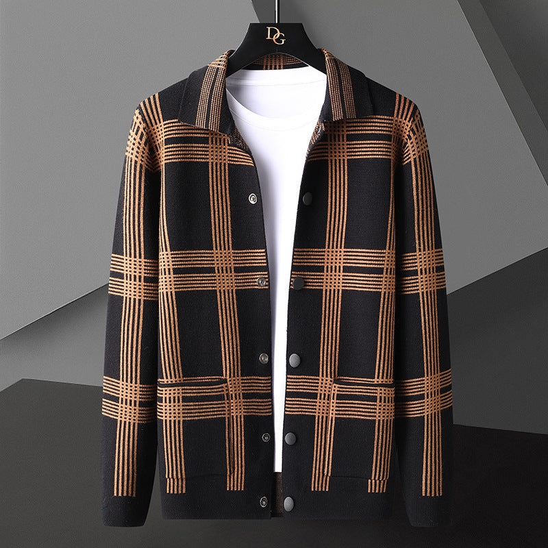 Marco Men’s Cardigan – Plaid Knit Button-Up Sweater for Layered Comfort