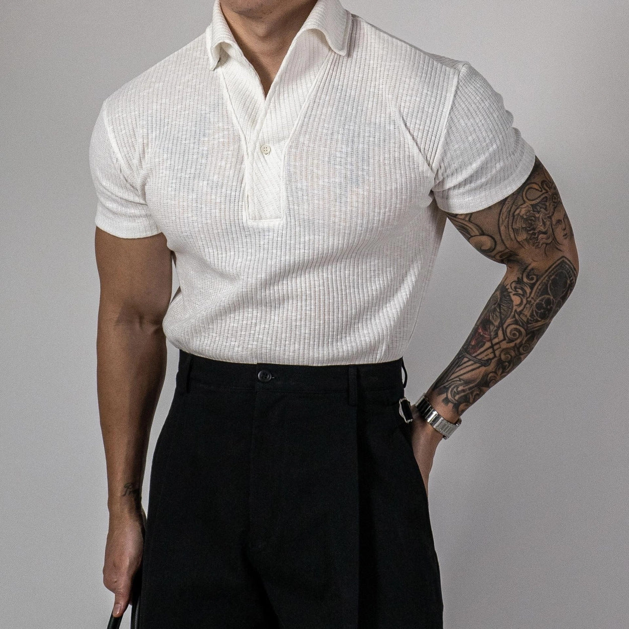 Thoren Men’s Polo Shirt – Ribbed Knit Design with Slim Tapered Fit
