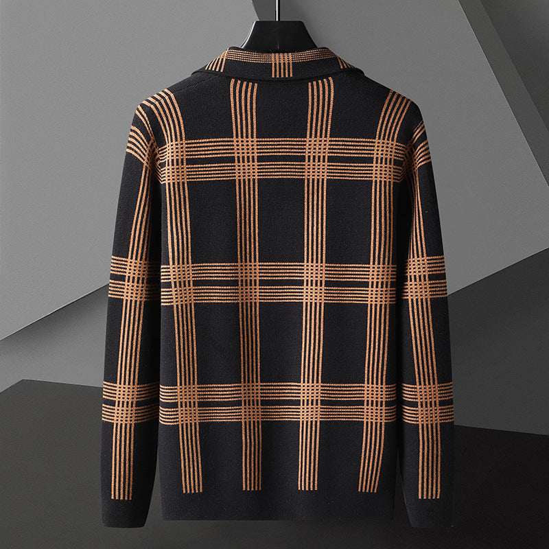 Marco Men’s Cardigan – Plaid Knit Button-Up Sweater for Layered Comfort