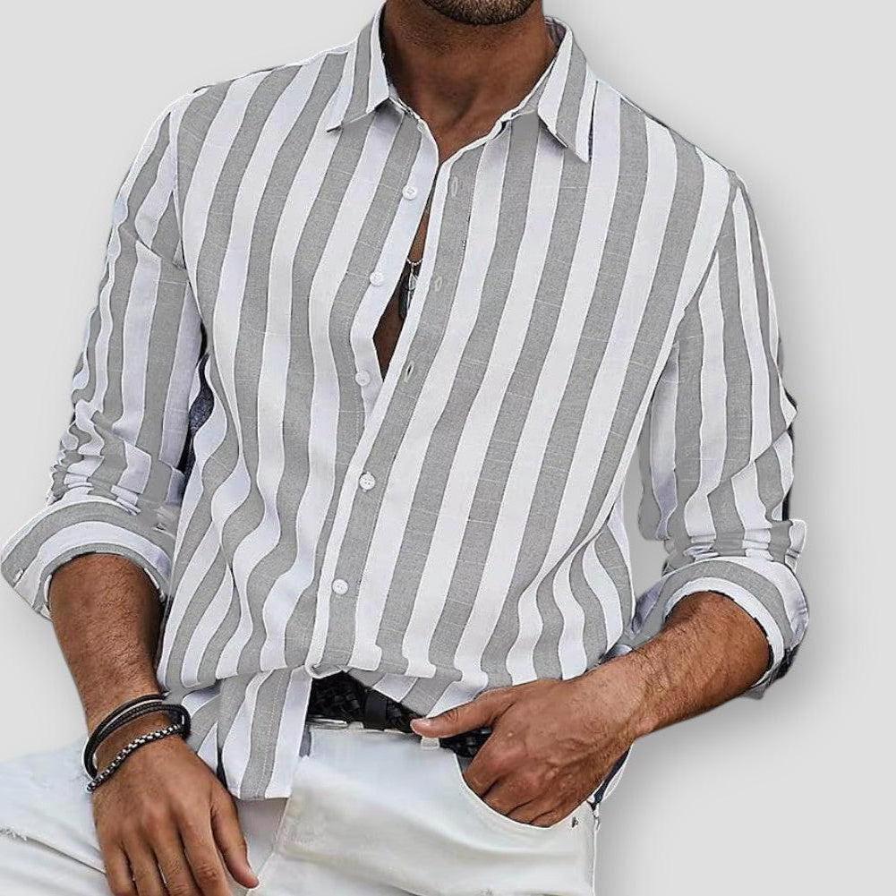 Berto Men’s Striped Shirt – Cotton Blend Long Sleeve Button Down