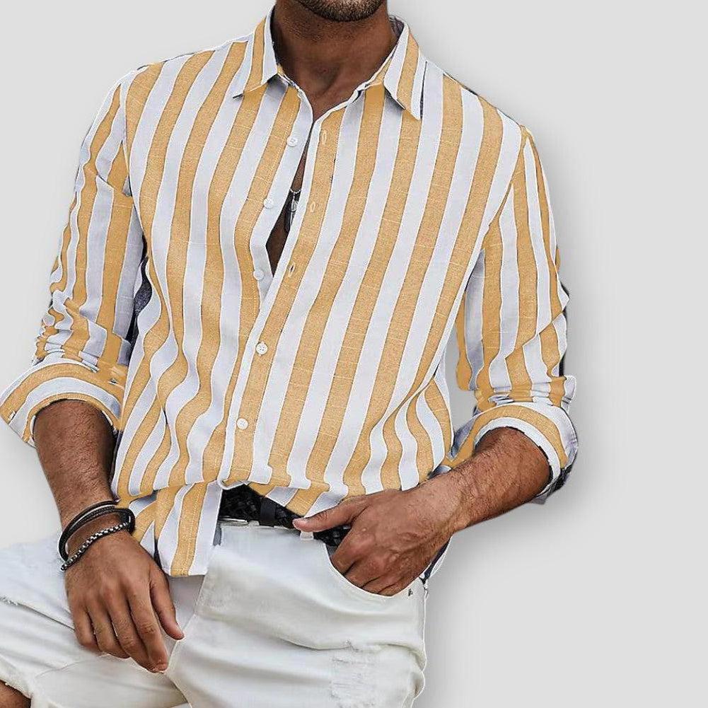 Berto Men’s Striped Shirt – Cotton Blend Long Sleeve Button Down