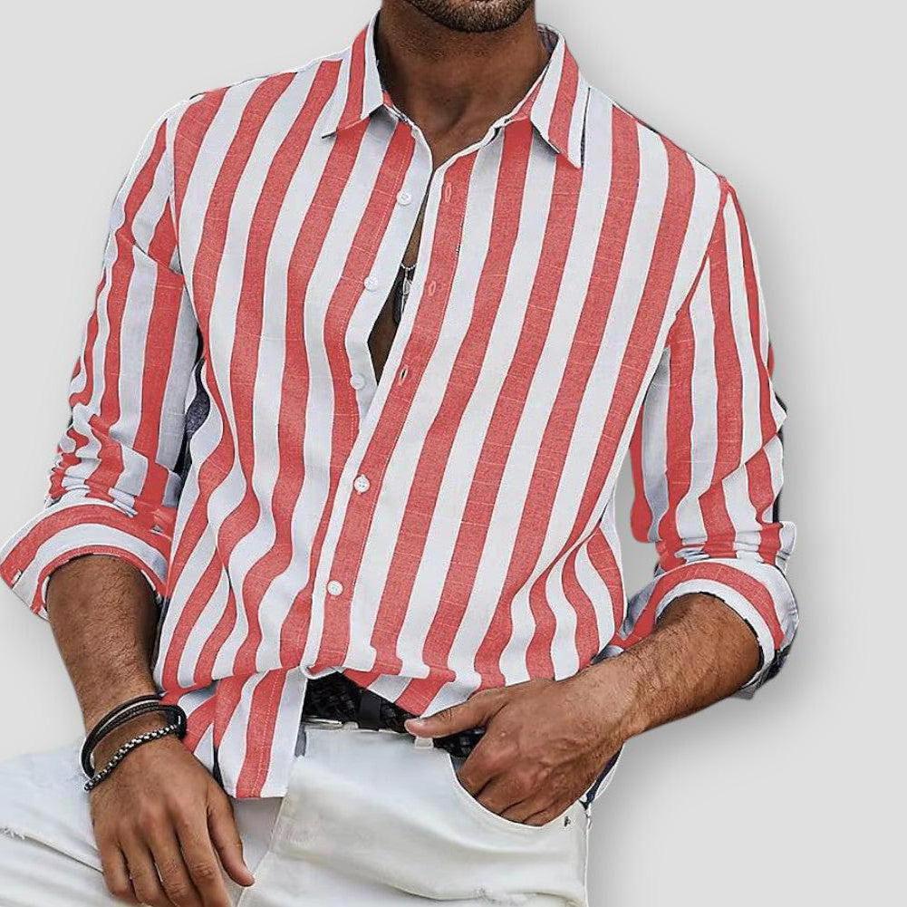 Berto Men’s Striped Shirt – Cotton Blend Long Sleeve Button Down