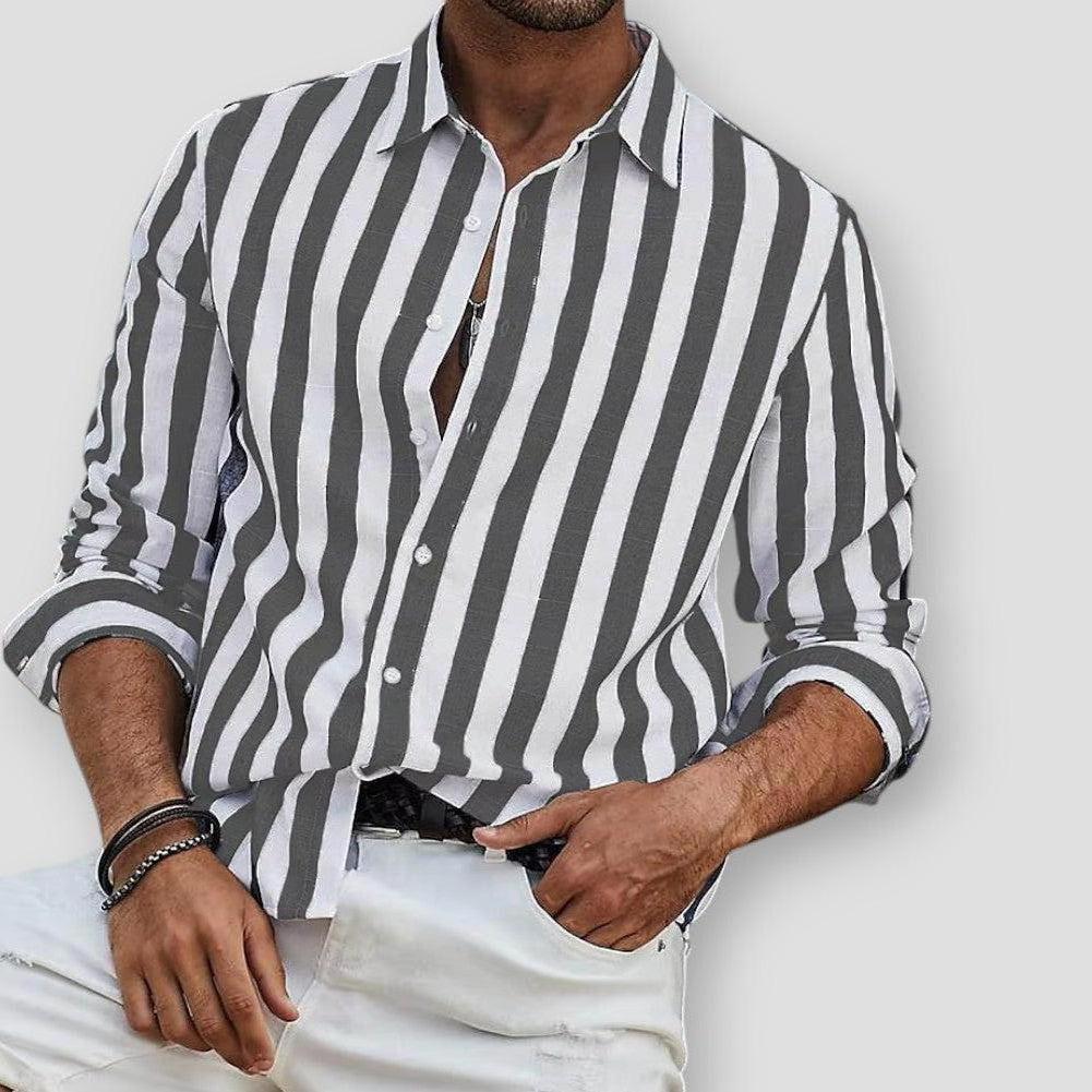 Berto Men’s Striped Shirt – Cotton Blend Long Sleeve Button Down