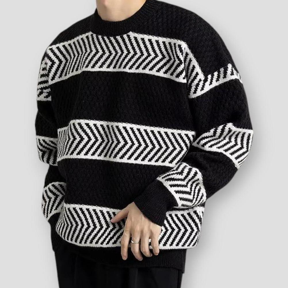 Zoren Striped Knit Men's Pullover – Soft Acrylic Sweater for Casual Autumn Wear