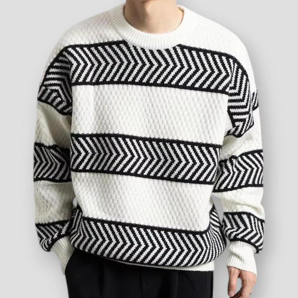 Zoren Striped Knit Men's Pullover – Soft Acrylic Sweater for Casual Autumn Wear