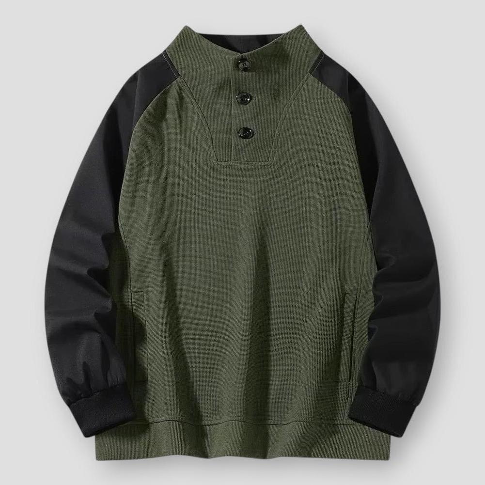 Hugo Men’s Pullover Sweater – Ribbed Knit with Stand Collar & Raglan Sleeves