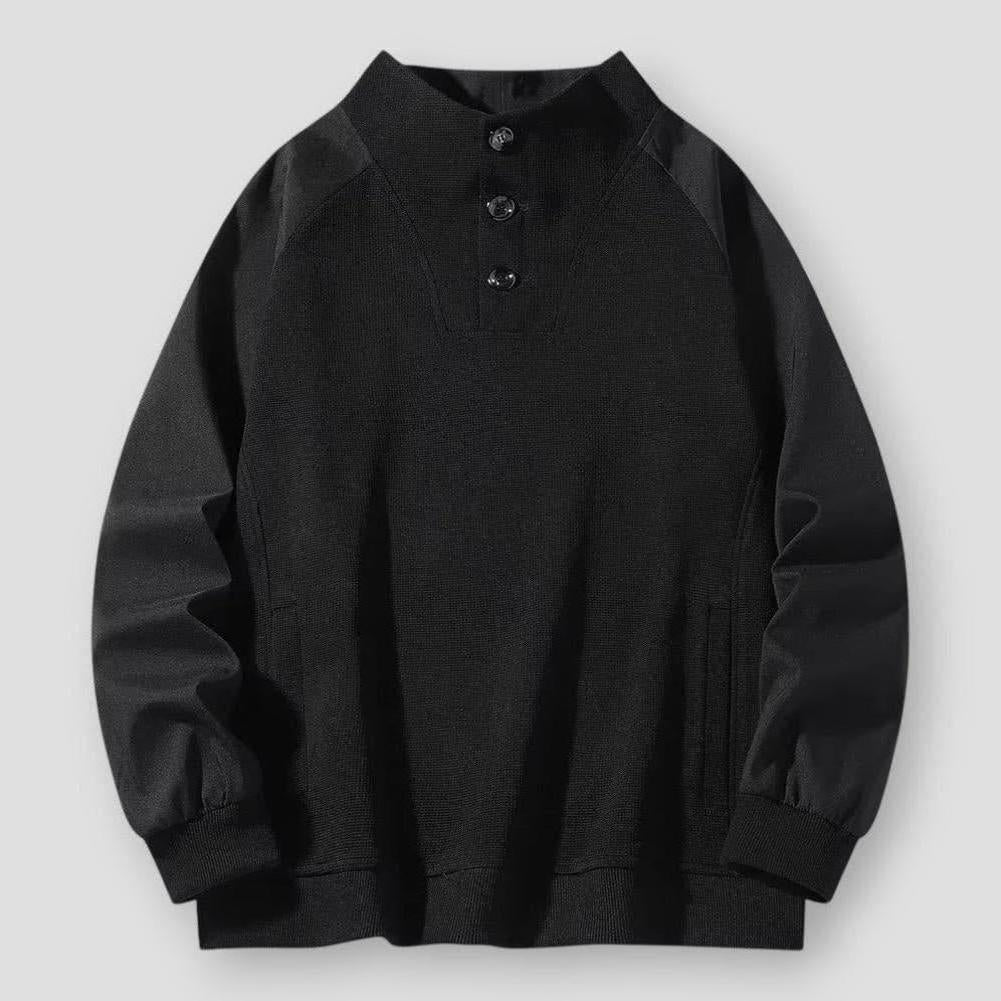Hugo Men’s Pullover Sweater – Ribbed Knit with Stand Collar & Raglan Sleeves