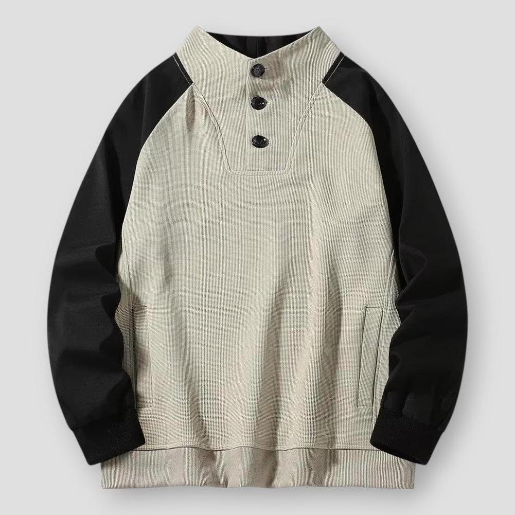 Hugo Men’s Pullover Sweater – Ribbed Knit with Stand Collar & Raglan Sleeves