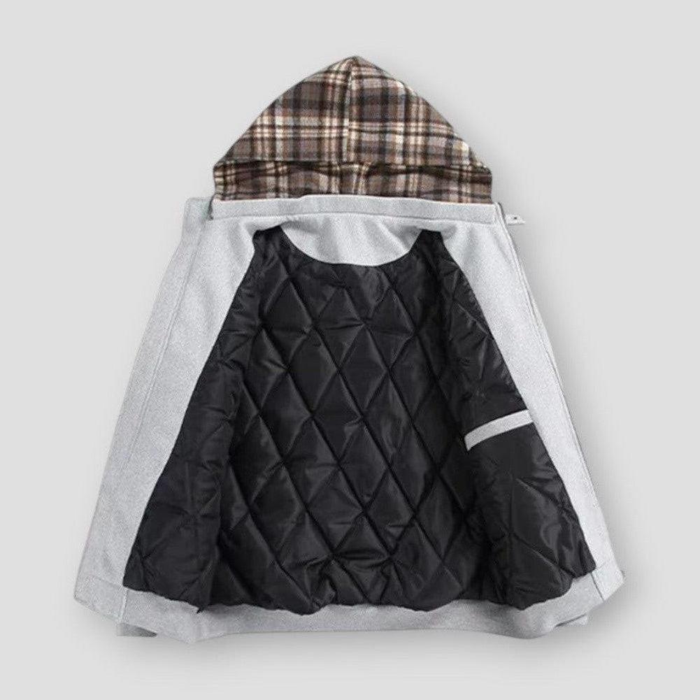 Hudson Men’s Hooded Bomber Jacket – Cotton-Padded with Detachable Plaid Lining