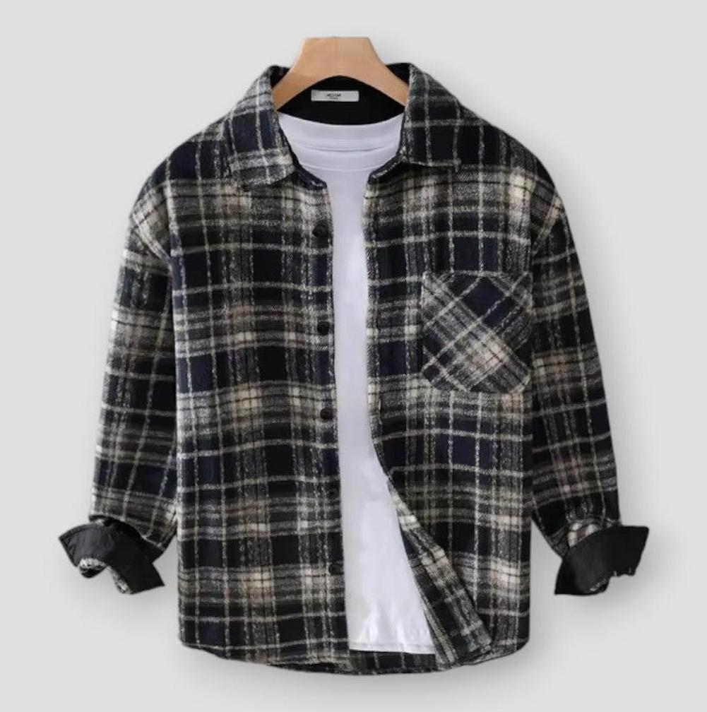 Victor Men’s Plaid Long Sleeve Shirt – Classic Button-Down with Chest Pocket