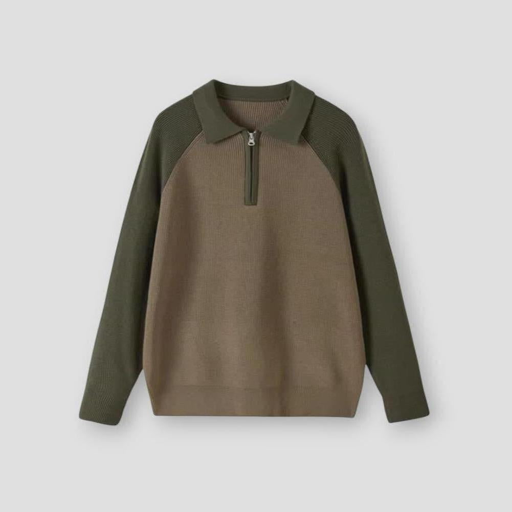 Danny Men’s Quarter Zip Sweater – Knit Polo Pullover with Contrast Panels