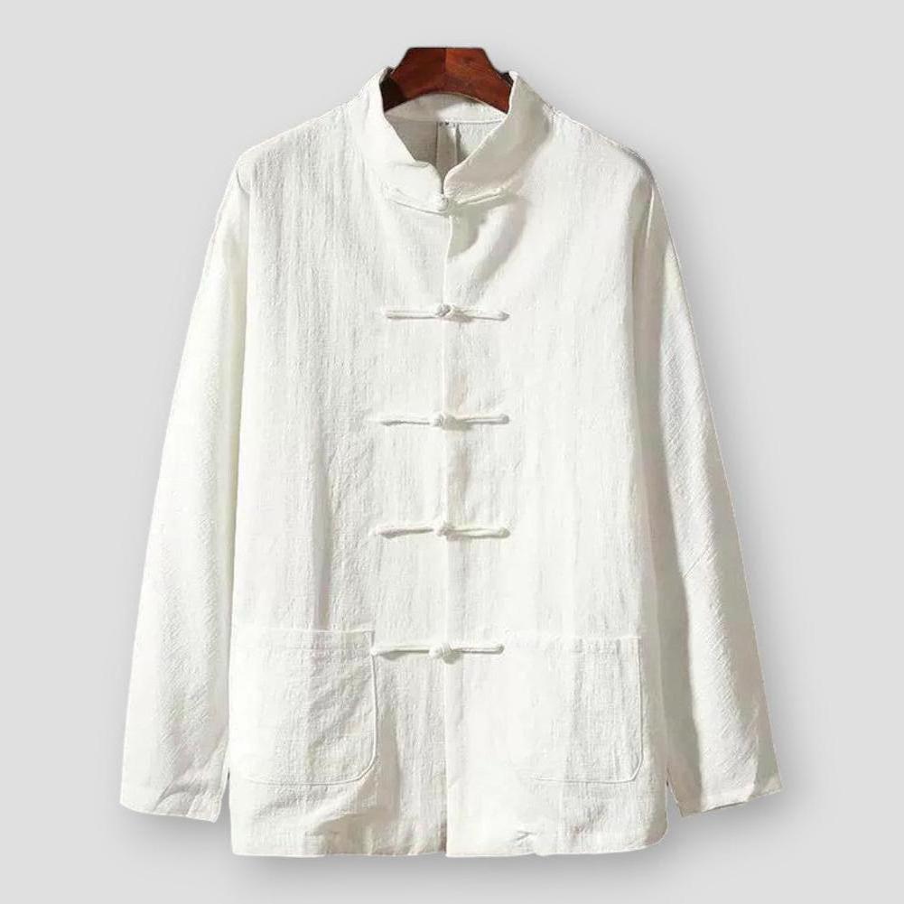 Tristan Men’s Linen Long Sleeve Shirt – Mandarin Collar with Relaxed Fit